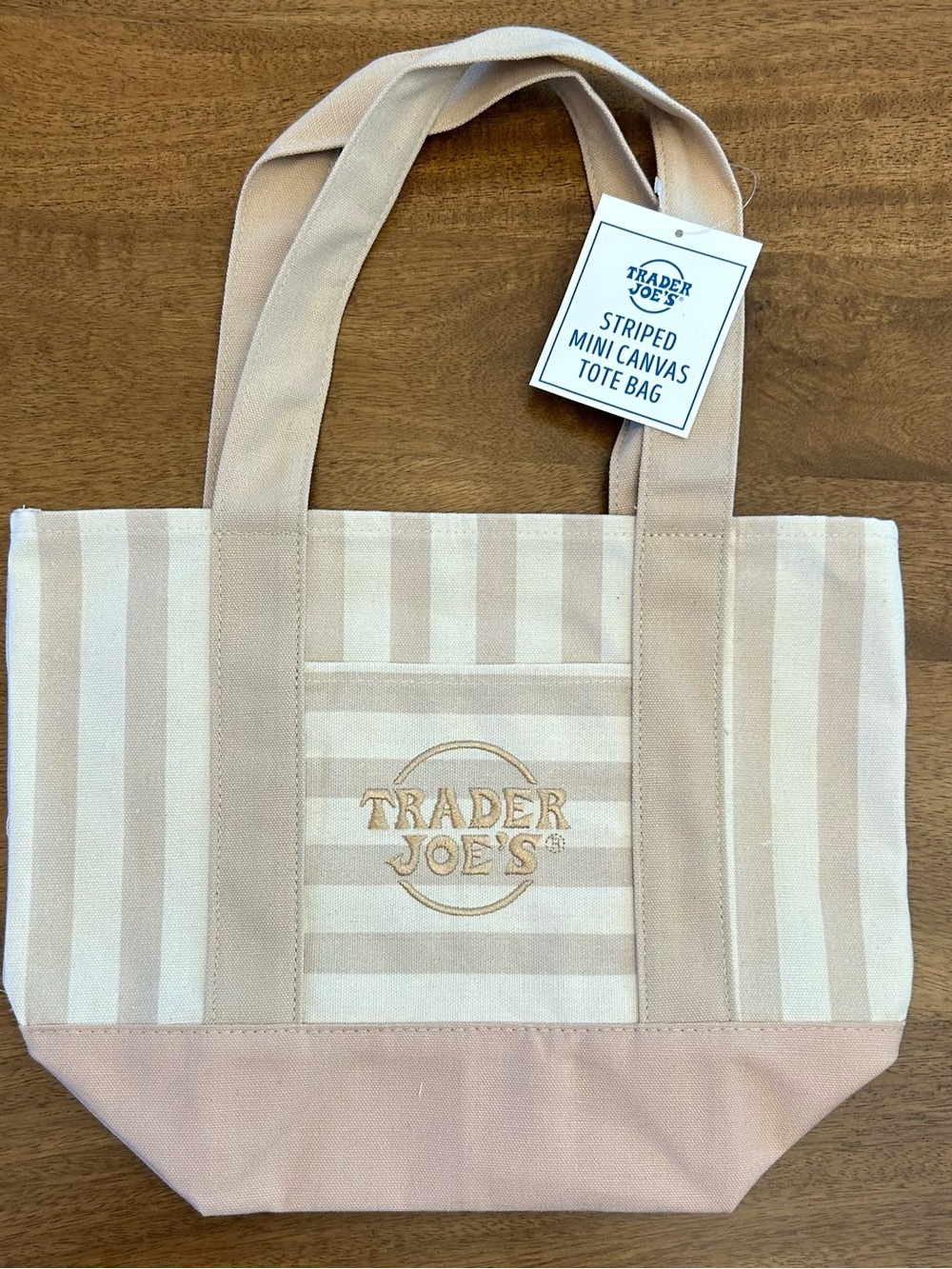 Trader Joe's Beige Striped Mini Canvas Tote Bag